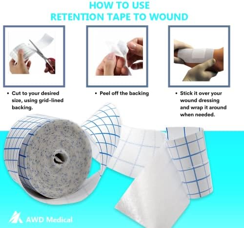 AWD Medical Dressing Retention Tape - Medical Non-Woven, Skin Friendly, Adhesive Wound Dressing Tape, Medical Tape for Wound Care Secures Primary Dressings with Easy Release Backing (2" x 10 yds)