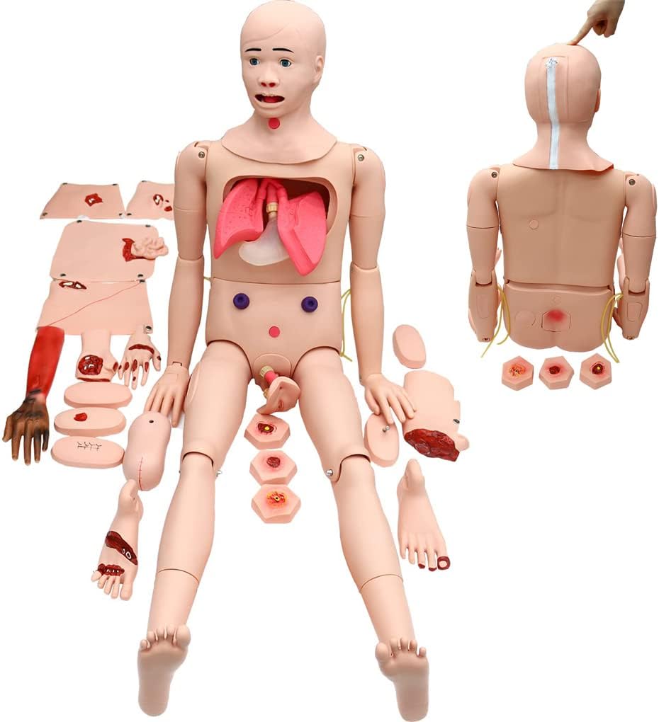 Teaching Model Tools,Multifunctional Patient Care Manikin Training 24 Wound Modules Care Anatomical Human Model Advanced Trauma Training Manikin Model Demonstration Manikin for Men