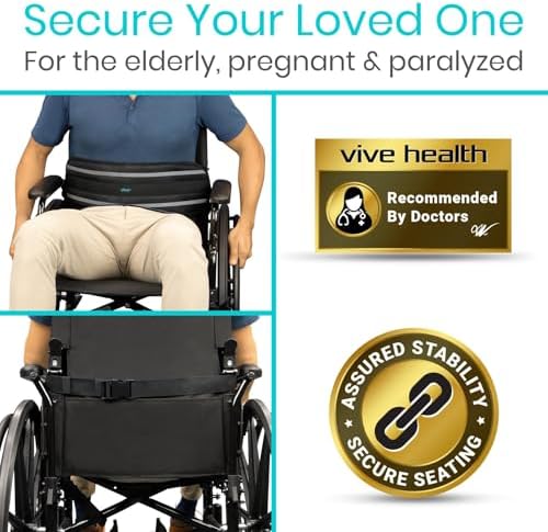 Vive Wheelchair Seatbelt - Safety Belt for the Elderly - Harness for Adults - Adjustable Straps for Chair/Bed Restraint - Patients Care - Falling Out Prevention - for the Elderly, Pregnant & Paralyzed