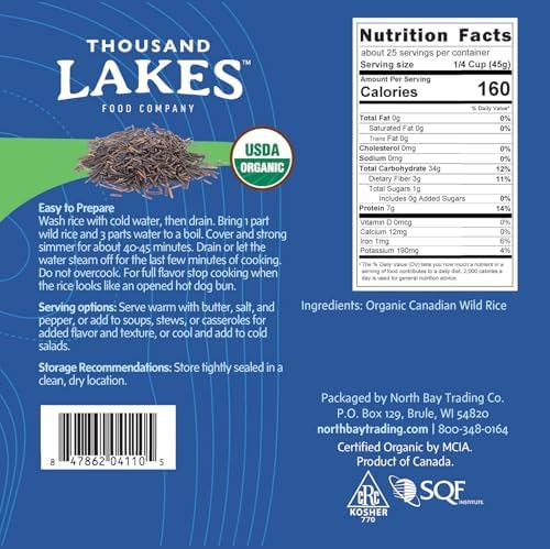Thousand Lakes Organic Canadian Wild Rice - Premium - Bulk - 2.5 pounds | 100% Wild Rice | Wild Harvested