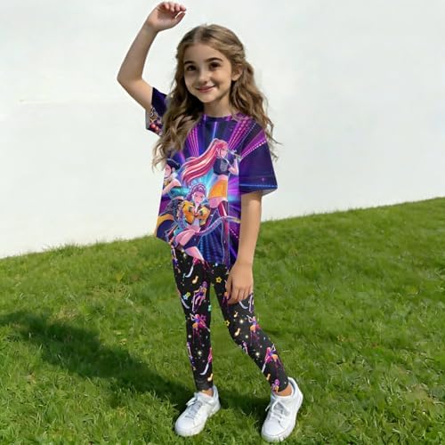 K-pop HUNTR/X 2 Piece Short Sleeve Top Shorts Hunter Print Outfits Set Teen Girl Cartoon Costume Outfits Short Set
