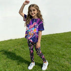 K-pop HUNTR/X 2 Piece Short Sleeve Top Shorts Hunter Print Outfits Set Teen Girl Cartoon Costume Outfits Short Set