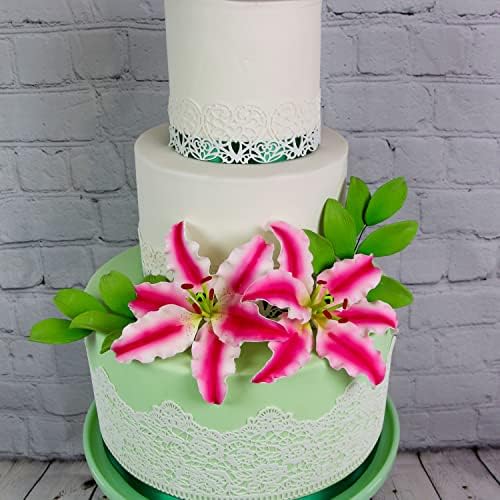 Global Sugar Art Stargazer Lily Sugar Cake Flowers with Leaf Sprays, 3 Count by Chef Alan Tetreault