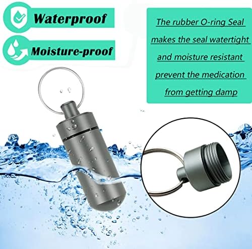 5 Packs Mini Keychain Pill Holder Fob, EFFIET Waterproof Portable Tablets Container Case Aluminum Outdoor Camping Emergency Pill Capsule Box Bottle