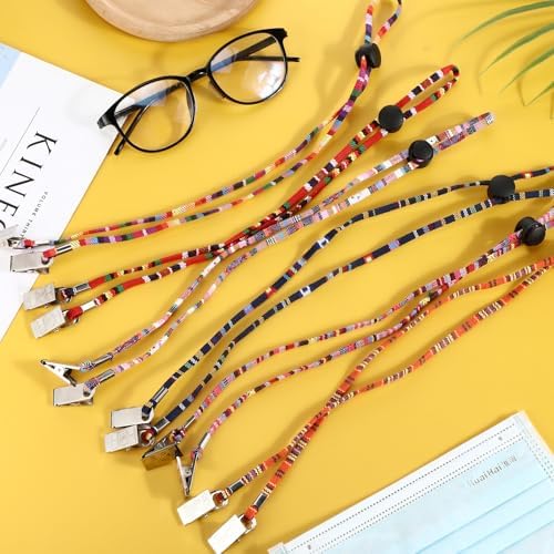 12 Pcs Coarse Cotton Dental Bib Clips Folk Style Napkin Clips Adjustable Bib Holder Dentist Napkin Chain Neck Chain with Lanyard for Elderly Adult Patient Towels Restaurant Cloth Travel