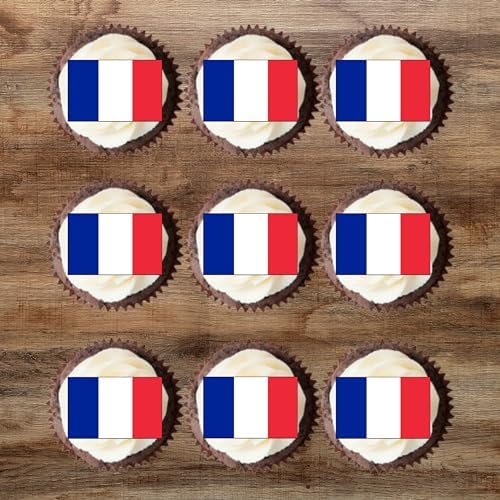 24 French Flag Edible Cupcake Toppers, France Flags, Edible Cake Decorations, Flags Of The World Cake Decor, Eurovision Party Decor, Paris Theme Patriotic Decorations