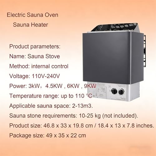 Electric Sauna Heater, Sauna Stove Oven Dry Steam Sauna, with Integrated Internal Control, 3-9KW Sauna Heating Stove Dry Steam Bath 3KW