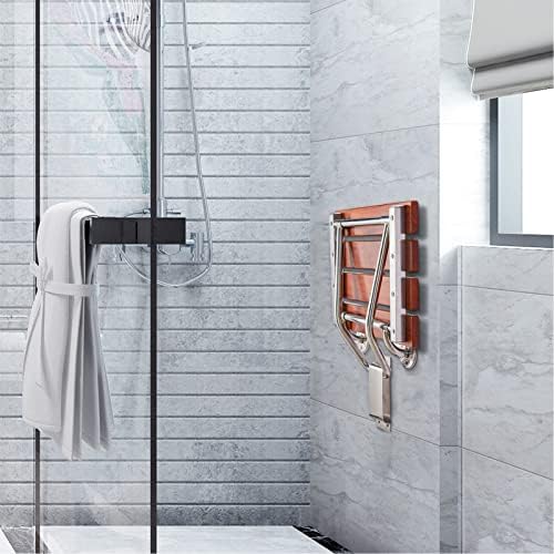 Teak Wood Folding Shower Seat and Bench, Wall Mounted, 350lb Capacity, Foldable Shower Chair for Small Spaces