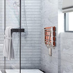 Teak Wood Folding Shower Seat and Bench, Wall Mounted, 350lb Capacity, Foldable Shower Chair for Small Spaces