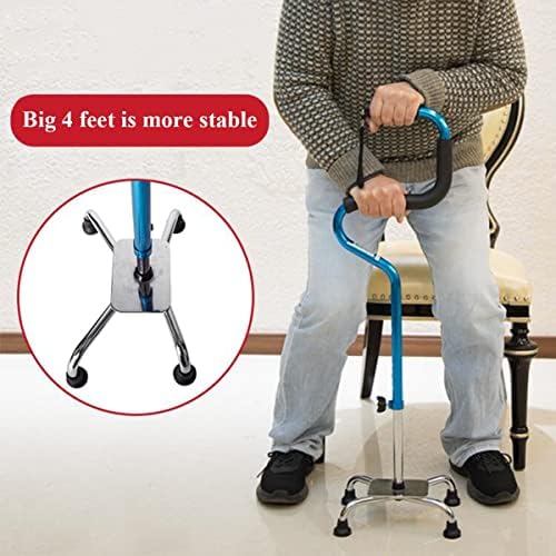 Tetrapod Walking Stick, Height/Left and Right Adjustable Quad Walking Cane Lightweight Aluminum Assisted Standing Cane for Men and Women Elderly (Color : Blue)