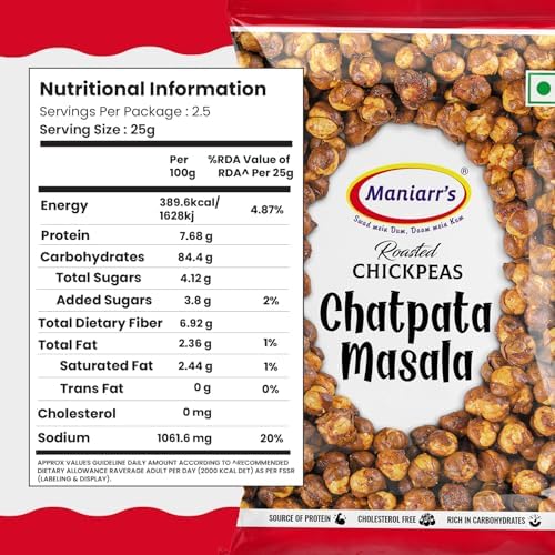 Maniarr's Dry Roasted Chickpeas - Spicy Crunchy Snacks (2.8oz x 6 Packs) - Vegan, GMO-Gluten Free, Plant-based High Protein Fiber Snacks for Adults & Kids - Chatpata Masala