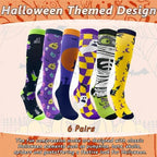 Charunee 6 Pairs Halloween Christmas Compression Socks for Women & Men for Running, Traveling, Nurse, Holiday Wear
