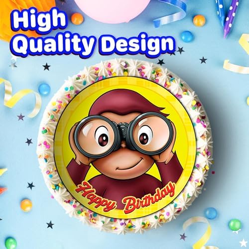 7.5 Inch Edible Cake Toppers – Curious Monkey Themed Birthday Party Collection of Edible Cake Decorations