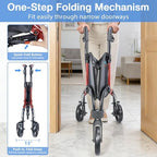 3 Wheel Walkers for Seniors with Bag and Hand Brakes, Lightweight Foldable Rollator with Swivel Front Wheel, Adjustable Height, Compact Mobility Aid for Elderly, Indoor Outdoor Use (Red)