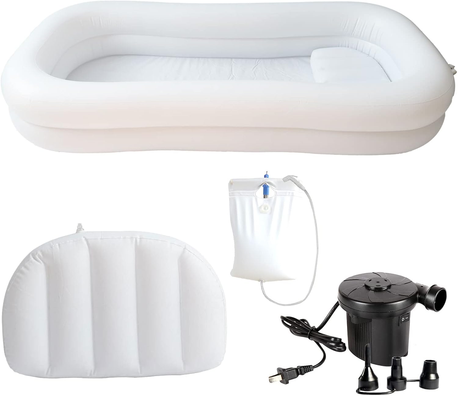 Medical Inflatable Bathtub, Portable Bed for Geriatric, Elderly, Disabled Bedridden Patients, Handicapped, Air Pump Adult PVC Bathtub with Water Bag Air Pillow, Bath in Bed (Double Layer)