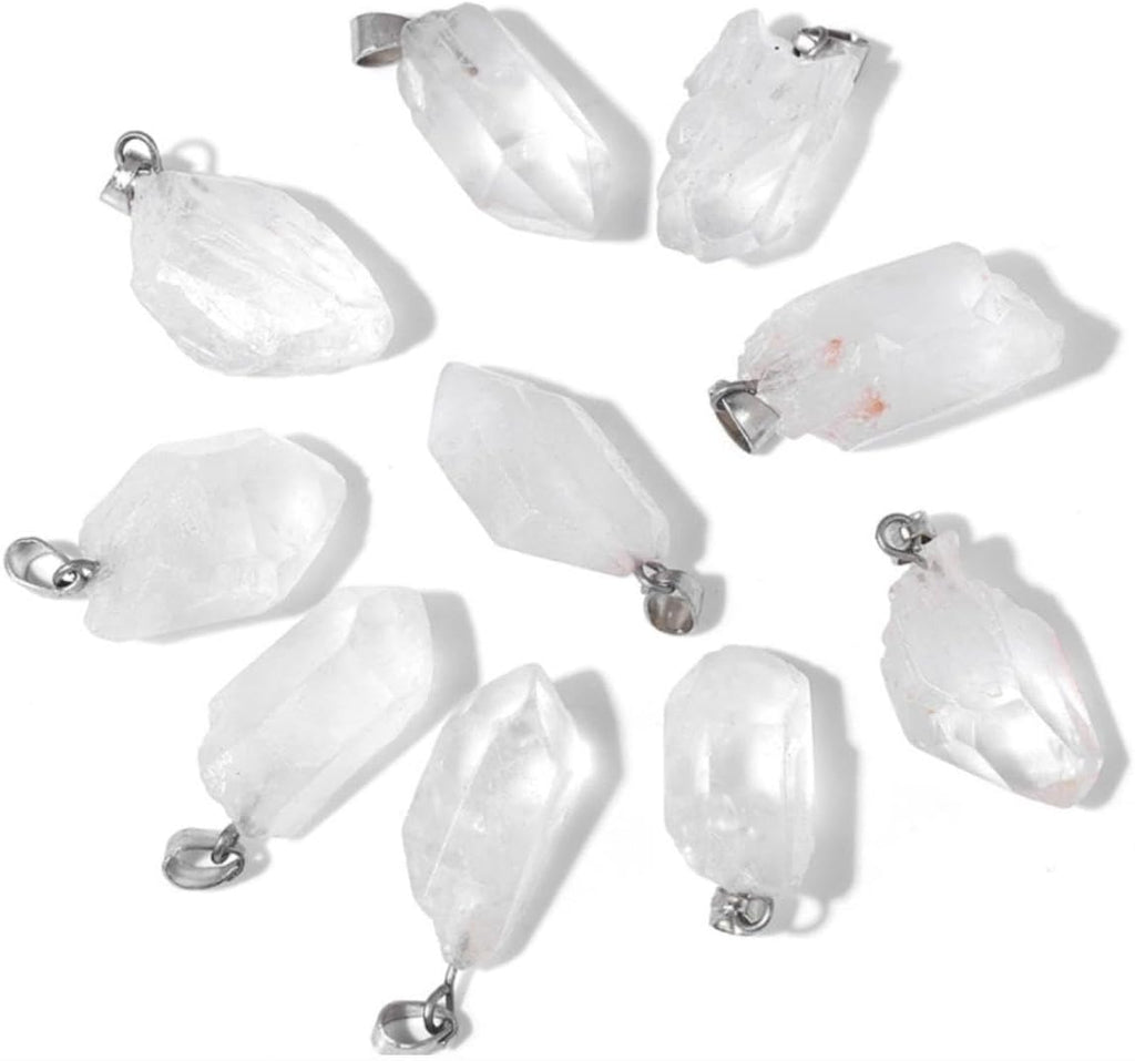 10pcs Irregular Raw Natural Clear Quartz Rock Stone Pendant Healing Crystal Chakra Gemstone Charm for Jewelry Making DIY Necklace Earrings Accessories Reiki