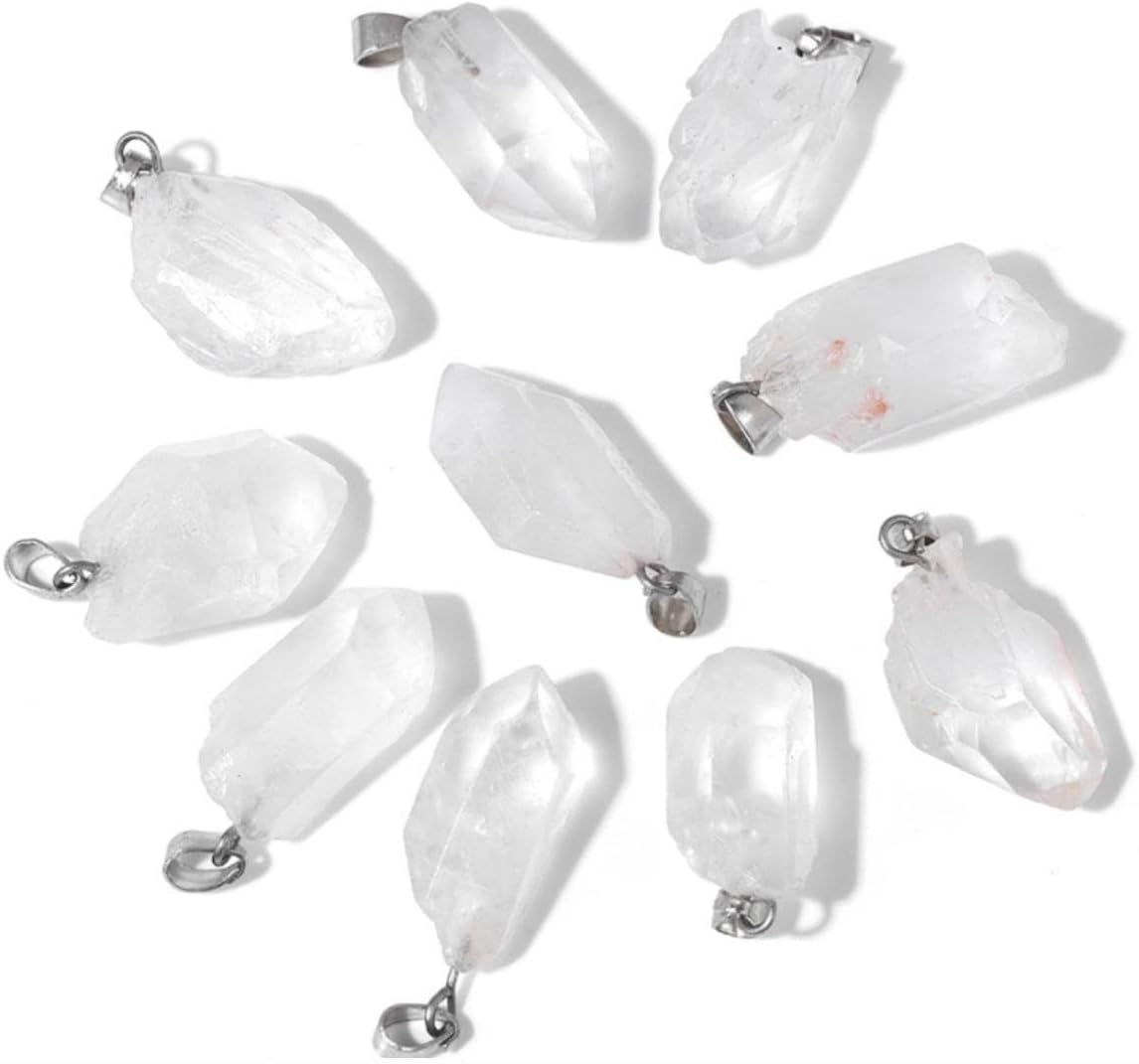10pcs Irregular Raw Natural Clear Quartz Rock Stone Pendant Healing Crystal Chakra Gemstone Charm for Jewelry Making DIY Necklace Earrings Accessories Reiki