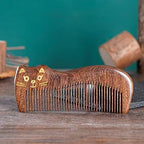 Sandalwood Wooden Hair Comb Handmade Wooden Comb Sandalwood Anti-Static Hair Comb Fine Tooth Hair Combs for Men Women Kids Beard Comb Good gift (Cat)