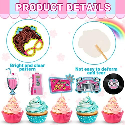 45 Pieces 1950s Cupcake Topper Rock and Roll Music Party Decorations 50s Music Soda Shop Cake Decoration for Retro 60's Theme Party