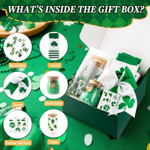 St. Patrick’s Day Gift Box for Women, 7pcs Unique Lucky Shamrock Care Package – A Little Luck for Her Every Day, Irish Green Holiday Gift Box