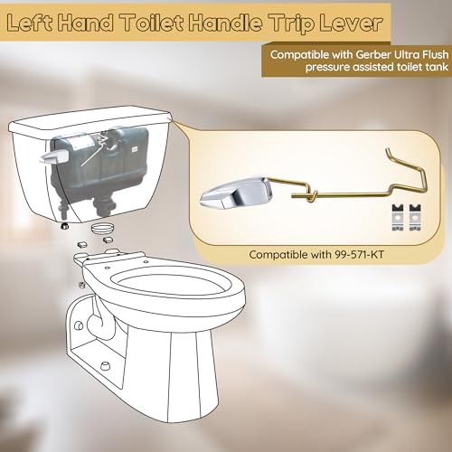 Dreyoo Pressure Assist Toilet Lever with Linkage Compatible with 99-571-KT, Left Hand Trip Lever Compatible with Gerber Ultra Flush Pressure-Assisted Toilet Tank, Left Hand, Polished Chrome