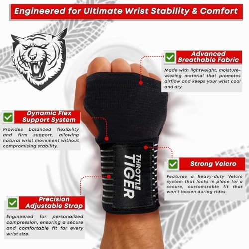 ® Motorcycle Wrist Brace Adjustable Wrist Wraps for Bikers, Wrist Support Reduces Hand Pain and Absorbs Vibration, Enhancing Comfort and Stability (Large)