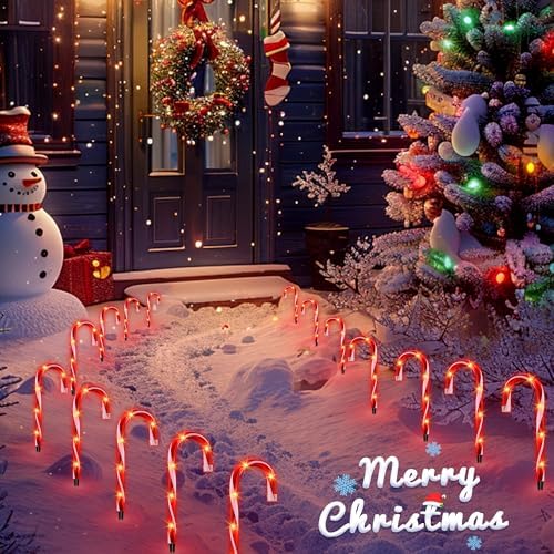 10" Christmas Candy Cane Lights (10PCS) for Landscape Decoration,Red & White Pathway Makers Lights (Include Stakes)