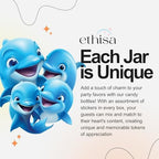 Ethisa Small 12 Pack Dolphin Party Favors - DIY Candy Jars with Ribbons and Stickers - Party Decoration Bottles for Birthday, School Classroom, and Baby Shower - Dolphin Table Centerpiece for Kids