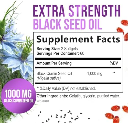 Black Seed Oil Capsules - Black Cumin Seed Oil 1000mg Per Serving with Thymoquinone - Pure Nigella Sativa Skin Health Support - Amazing Extraction Above Cold Pressed Black Cumin Seed - 120 Softgels