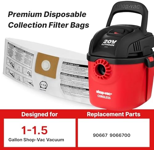 Shop-Vac 9066733 Disposable Filter Bags, Fits 1-1.5 Gallon Tanks, Dry Pick Up Only, White, (3-Pack)