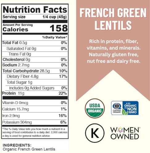 Mountain High Organics French Green Lentils 25 Pound Bag Org, 25 Lb