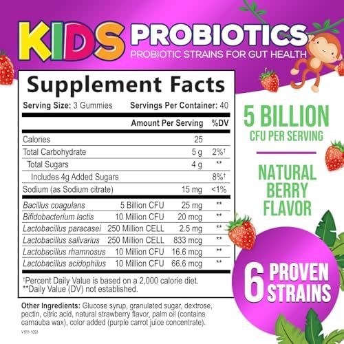 Probiotic for Kids - Natural Immune Support & Digestive Health Supplement - Nature's Daily Children's Probiotic Gummy for Ages 4+ Vegan, Gluten, Soy & Dairy Free - Berry Flavored - 120 Gummies