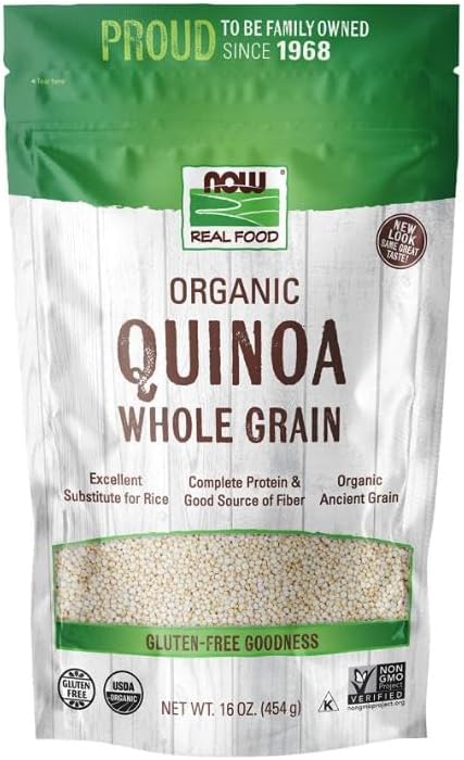 NOW Foods, Organic Quinoa Whole Grain, Gluten-Free, Ancient Grain, Source of Protein and Fiber, 16-Ounce (Packaging May Vary)