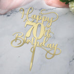 Happy 70th Birthday Cake Topper，Mirrored Gold Acrylic Birthday Topper for Cheers to 70 Years Birthday/Anniversary Party Decoration Ideas, Perfect Keepsake for your family and friends(70th)