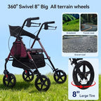2026 Upgrade ByteTecpeak Walkers for Seniors with Seat,R4 Rollator Walker with 8" Big Wheels for All Terrain,Lightweight Foldable Rolling Walkers with Brake,Adjustable Upright Walker Supports 330lb