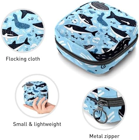 Sanitary Napkin Storage Bag,Period Bag,Cartoon Dolphin Fish Sea Black Blue,Sanitary Bags for Feminine Products