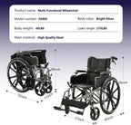 Lightweight Foldable Manual Wheelchair for Adults with 20" Seat & 275 lbs Capacity - Front/Rear Locking Brakes, 24" Quick-Release PU Wheels, Removable Footrest (Silver)
