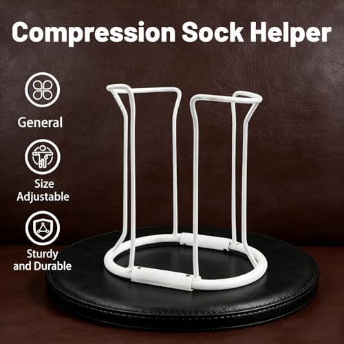 Compression Sock Aid, Adjustable Size Fits All Calf Circumferences, Sock Assist Helper Device for Easy Application of Compression Stockings, White