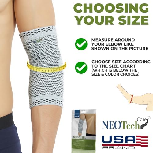 NeoTech Care Elbow Support Brace - Breathable - Men, Women, Right or Left (Gray, Size S, 1 Unit)