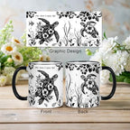 Sea Turtle Coffee Mug 11 Oz Sea Turtle Gifts Mothers Day Birthday Gift for Women Men, Boho Black and White Coffee Mug, Birthday Gifts for Friends Ceramic Mugs Microwave and Dishwasher Safe