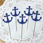 Anchor Cupcake Toppers - Classic Navy Blue Anchor Toppers - Party Picks - Food Picks - Nautical Party Decorations (Set of 24)