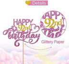 Pink Glitter Happy 92nd Birthday Cake Topper, Ninety Two Years Old Birthday Party Cake Decor, Gold Number 92 Birthday Party Supplies Decorations for Man or Woman
