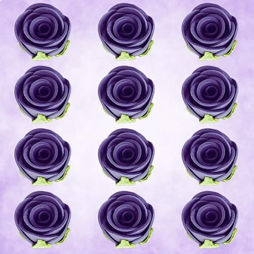 Confect Edible Flower | Edible Flower for cake decorations | Edible Flower Toppers | | Cupcakes & Doughnut Edible Toppers | True Purple Sugar Flower- Vegan, Gluten-Free, Soy-Free, Dairy-Free, Palm Oil-Free -Pack of 12