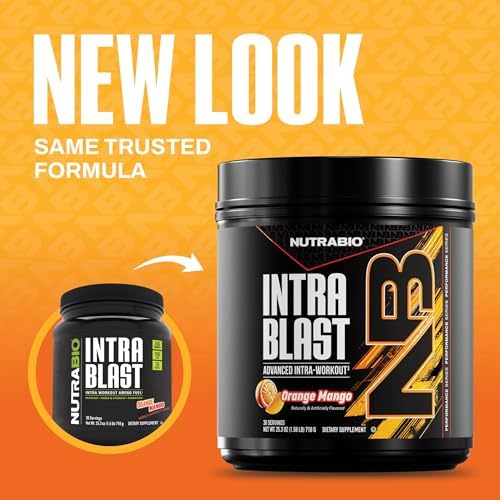 NutraBio Intra Blast Bcaa Powder Amino Acid Supplement, Electrolyte & Hydration Blend, Intra, Pre Workout & Muscle Recovery, 20g Eaa Amino Acids Powder, 5g Glutamine- Orange Mango, 30 Serving