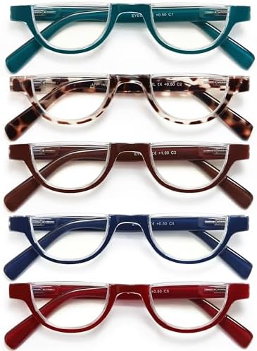 EYEURL Half Frame Reading Glasses for Women-5 Pack Blue Light Blocking Glasses Fashion Rimless Computer Readers for Women Anti UV Ray Eyeglasses with Spring Hinges,1.5