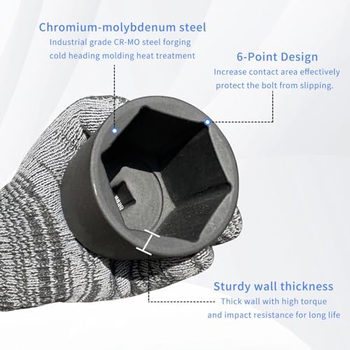 Meccion 1/2 Inch Drive Impact Socket 1-1/16 inch SAE, 6 Point Cr-Mo Deep Impact Socket, 78mm Length