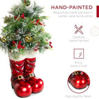 Best Choice Products 40in Santa Boots with Pre-Decorated Christmas Tree Greenery, Decoration for Home & Office, Hand-Painted Frosted Tips, Battery-Operated Lights