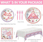Sleepover Party Supplies For Girls - Pajama Party Decorations Tableware, Disposable Paper Plate, Napkin, Tablecloth, Fork, Sleep Over Slumber Birthday Party Supplies Dinnerware | Serve 24