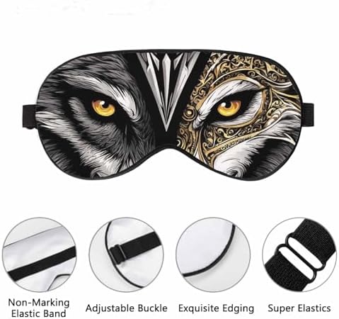 Wolf Sleep Eye Mask Watercolor Wolf Face Animal Men Women Sleep Mask with Adjustable Strap Eye Cover Eye Shade for Travel, Nap,Meditation