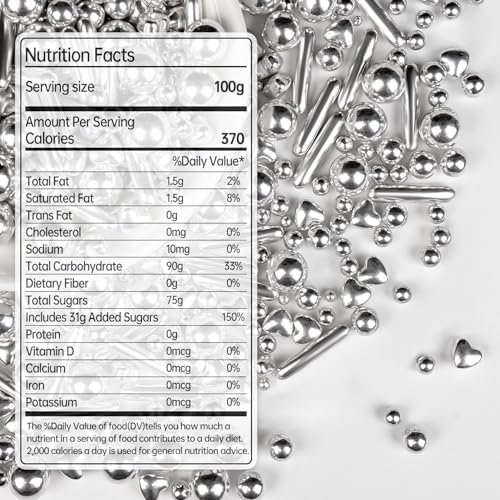 Silver Pearl Heart Sprinkles for Cake Decorating, 150g/5.29oz Mix Size Sugar, Heart Cake Decoration, Metallic Sprinkles, Love Sprinkles, Cupcakes, Baking, Wedding Party Supplies